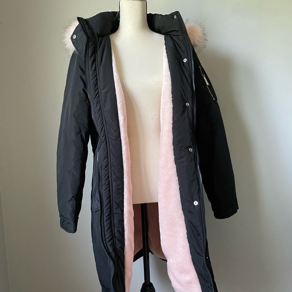 Black Coat With Pink Fur - BRAND NEW